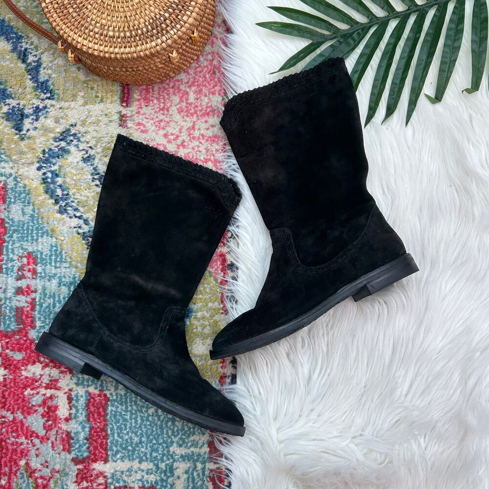 $265 Trask Black Round Toe Cushioned Footbed Suede Audra Boot 7
